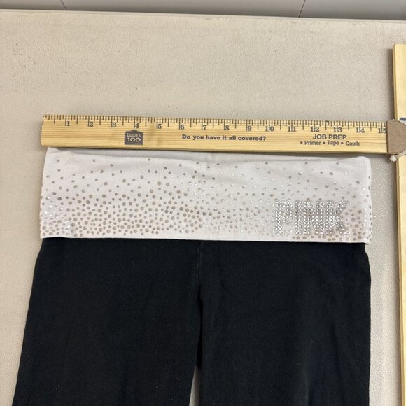 Victoria’s Secret Fold Over Waist Bling Sequin PINK Skinny Leg Yoga Pants Small - Picture 7 of 9